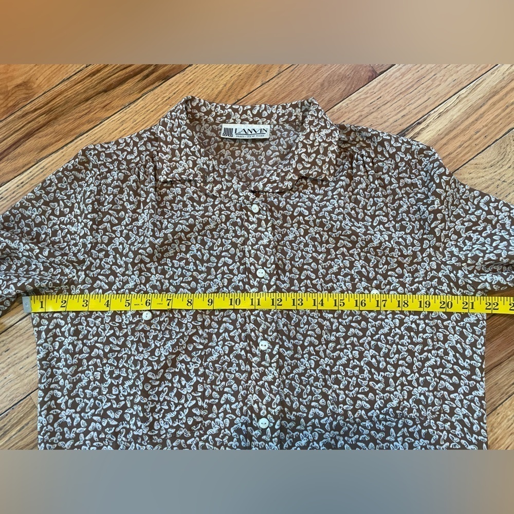 Vtg LANVIN Paris New York Shirt Dress Brown Butterfly No Belt Womens Sz 14 READ - Picture 12 of 16